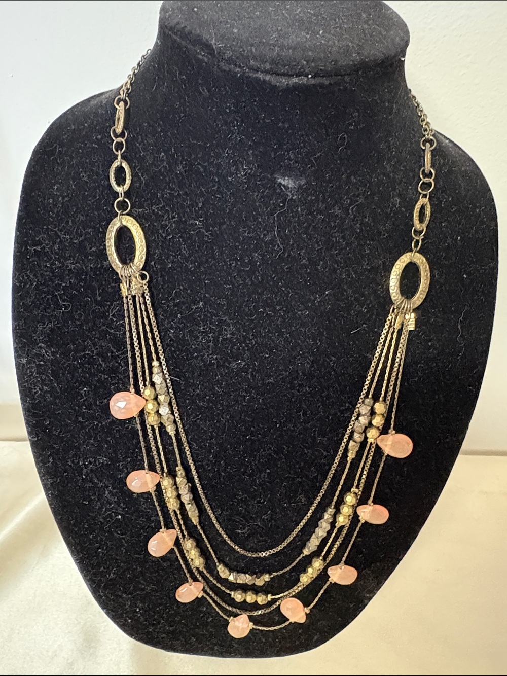 ZAD Multi-Strand Bronze Necklace with Peach Drops